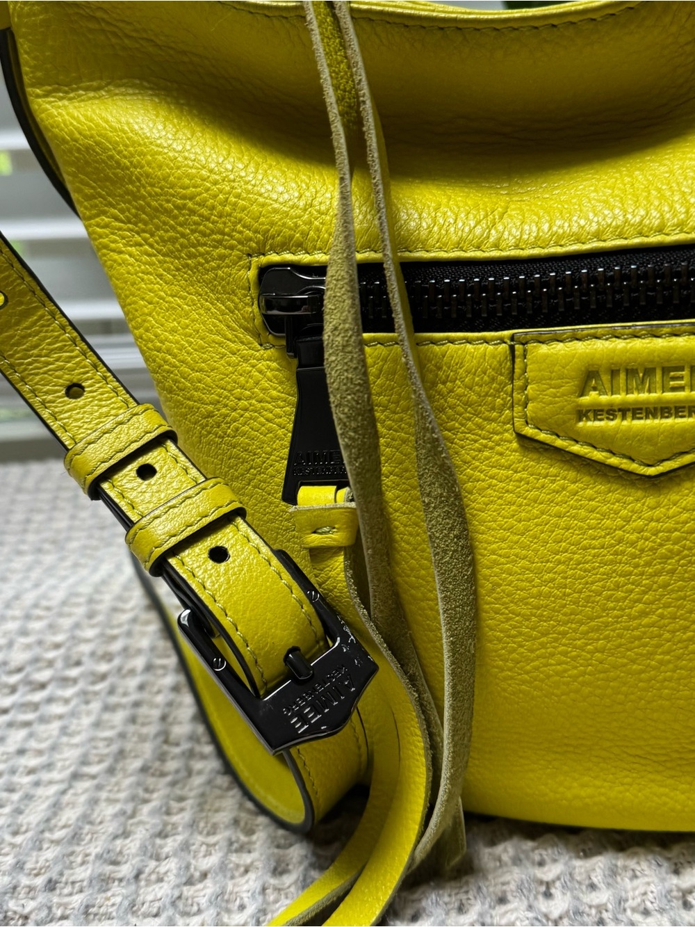 Aimee Kestenberg Lemon Yellow Pebbled Leather Crossbody - Picture 2 of 11